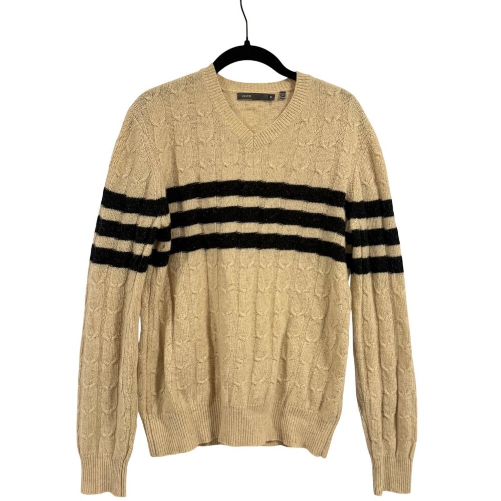 Vince Varsity‎ Striped Cable Knit V-Neck Sweater Men's Size M